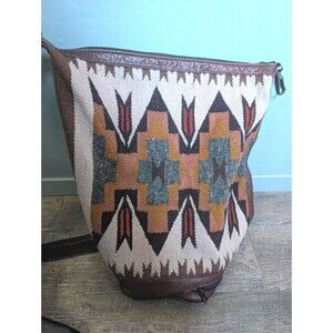 Vintage Southwestern Rug Backpack: Ecuador Woven Bag Large Purse